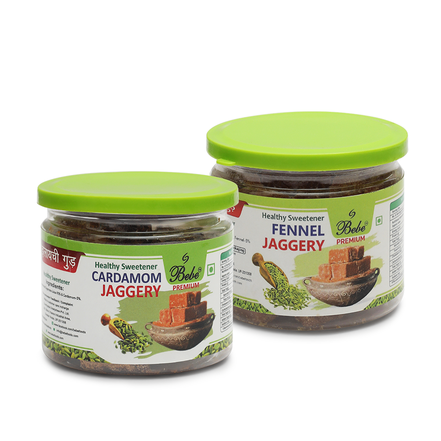 Bebe Fennel Jaggery (250g) + Bebe Cardamom Jaggery (250g) (Pack of 2 Each)