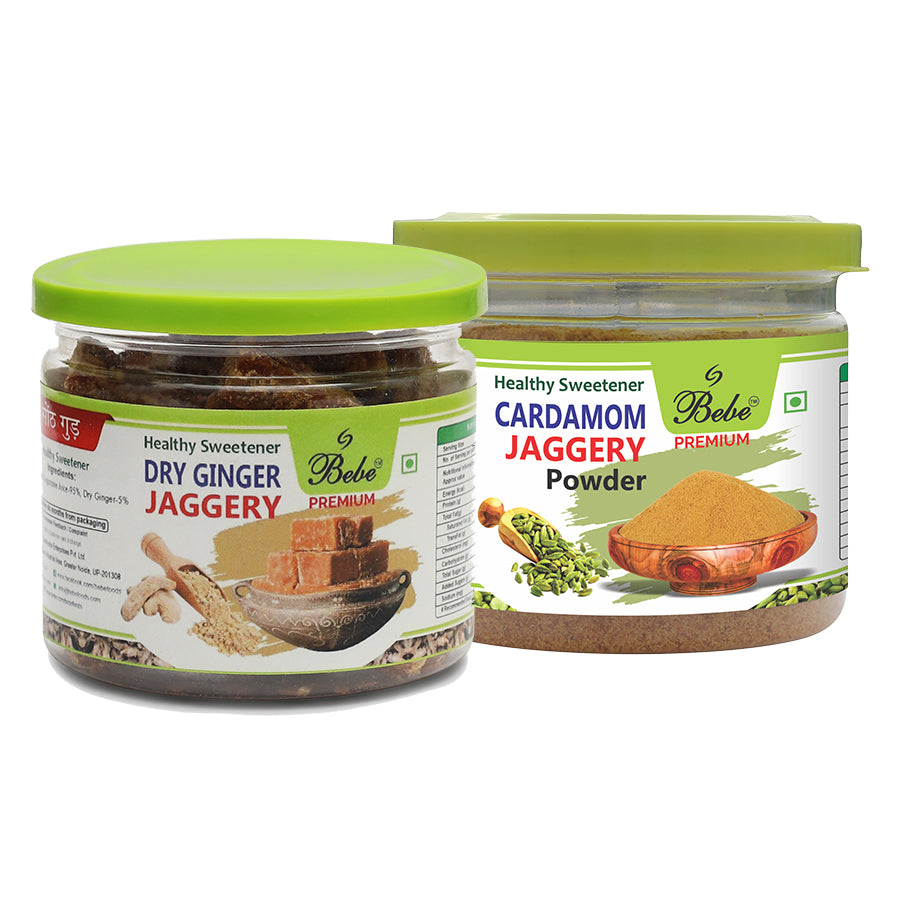 Dryginger Jaggery (200g) & Bebe Cardamom Jaggery Powder (200g)