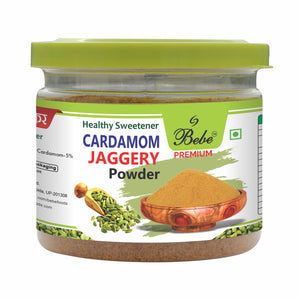 Bebe Cardamom Jaggery Powder 200g Front | Elaichi Shakker | Shakkar | All Natural | Healthy Sugar | Traditionally made in small batches | No chemicals | Sweetener for Tea,Coffee,Milk,Kheer | Relish with Ghee,Curd over Roti or rice 