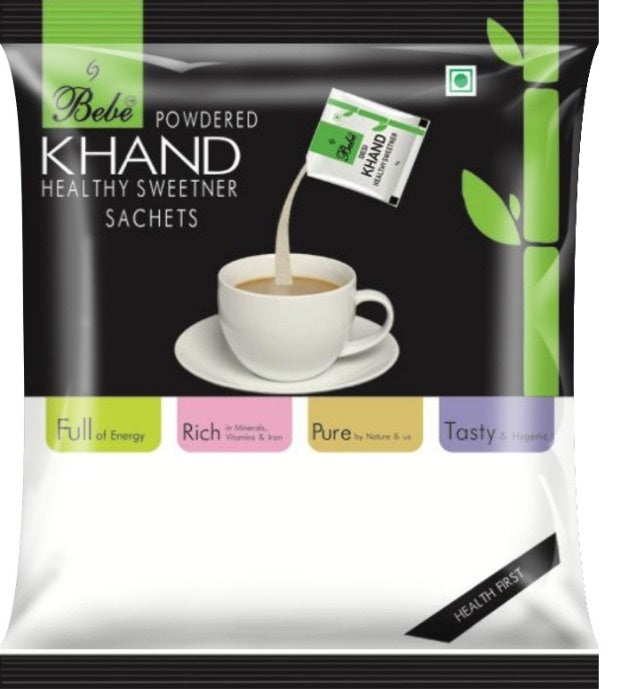 Bebe Desi Khand Sachets Front | Healthy Sugar |Natural | Traditionally made like jaggery| Ideal as sweetener for Tea,Coffee, Milk