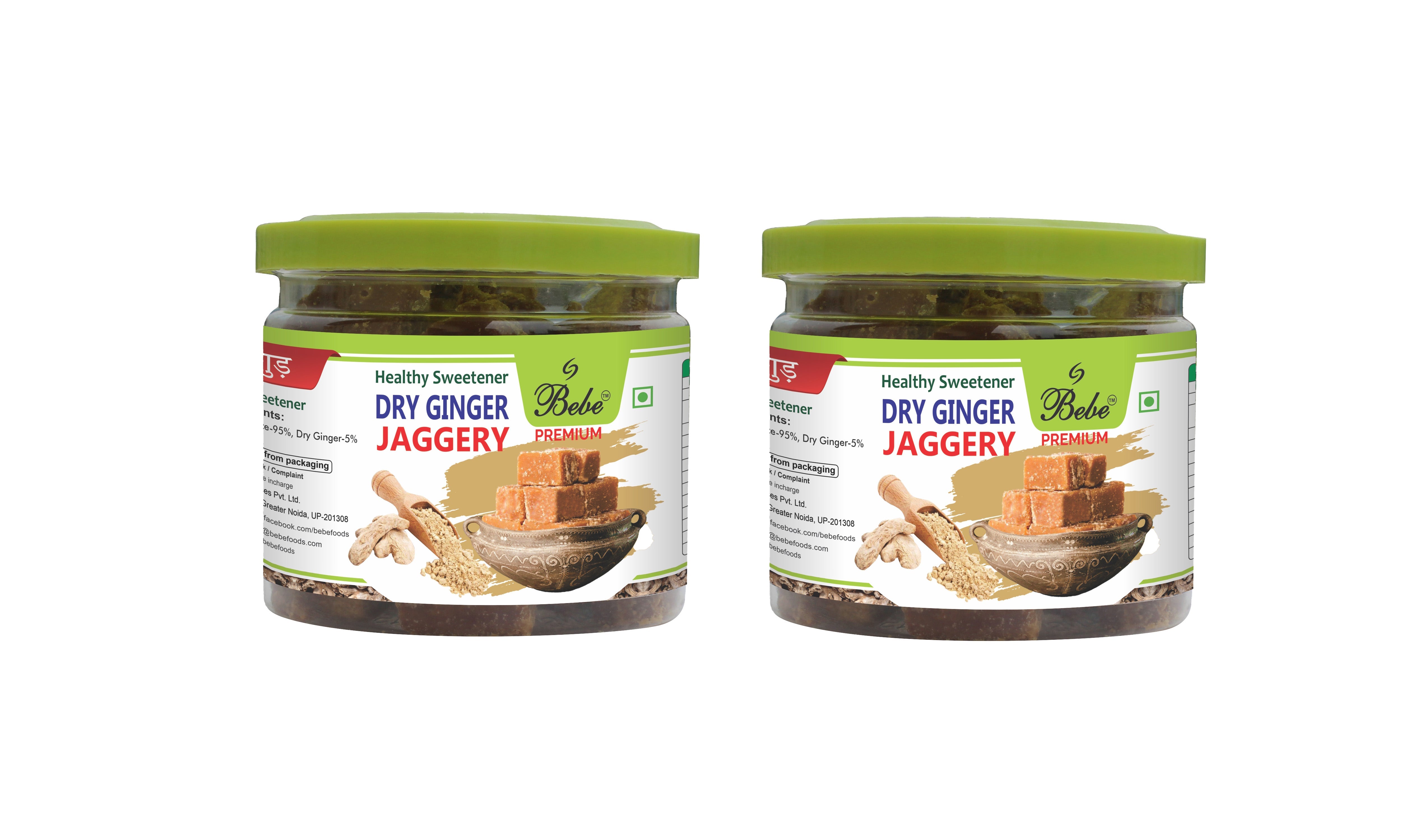Bebe Dryginger Jaggery  200g x 2 PackFront  | Sauth Gur |Gud | Mouth Freshner | A must after meals | All Natural | Healthy Sugar | Traditionally made in small batches | No chemicals | Sweetener for Tea,Coffee,Milk | Gud ki Roti,Parantha