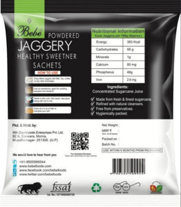 Bebe Jaggery Sachet 150g Back |Shakker | Shakkar | Healthy Sugar |Natural | Traditionally made | Use in Tea,Coffee, Milk | Relish with curd or ghee over roti or rice
