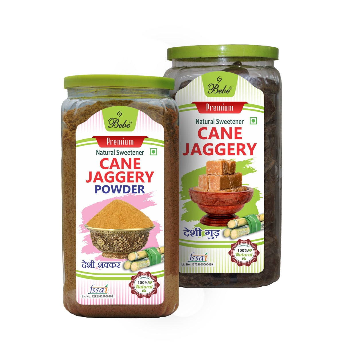 Bebe Jaggery  & Powder 750g x 2 Pcs| Gur |Gud | Shakker|All Natural | Healthy Sugar | Traditionally made in small batches | No chemicals | Sweetener for Tea,Coffee,Milk | Gud ki Roti,Parantha.